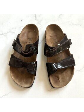 BIRKIS Brown Patent Leather Adjustable Sandals Size Women’s 5